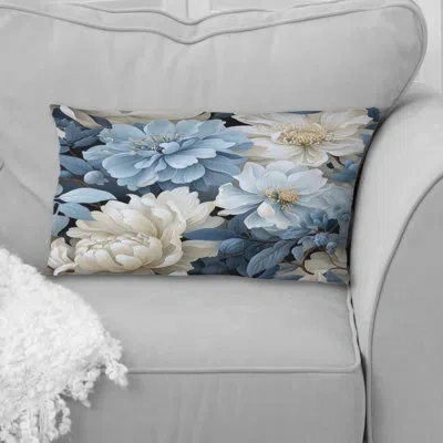 Design Art Misty Whispers Moody Patterns I - Floral Printed Pillow In Blue;white