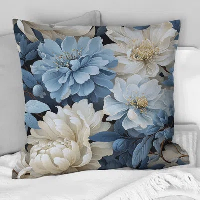 Design Art Misty Whispers Moody Patterns I - Floral Printed Throw Pillow In Blue;white