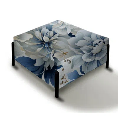 Design Art Misty White And Blue Floral Damask - Damask Large Square Ottoman
