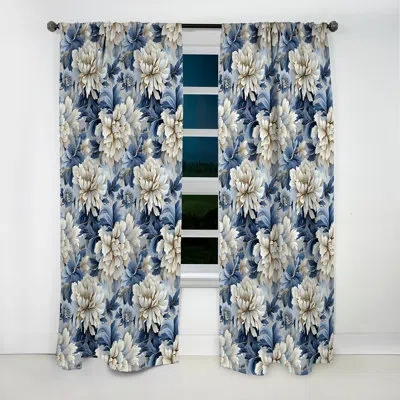 Design Art Misty White And Blue Floral Damask Ii - Damask Curtain - Blackout Damask Curtain - 1 Panels