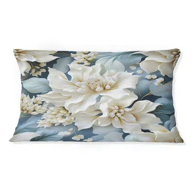 Design Art Misty White And Blue Floral Damask - Throw Pillowabstract Coral Reef Multicolor Azure - Throw Pillow