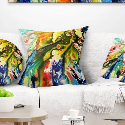 Design Art Mixed Oil Color Texture - Abstract Printed Pillow In Blue;yellow