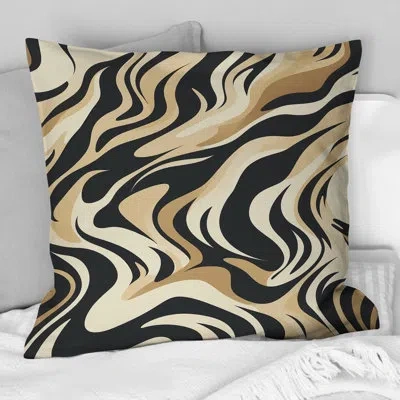 Design Art Mocha Zebra Stripes Striped Pattern Ii -  Printed Throw Pillow In Black;beige
