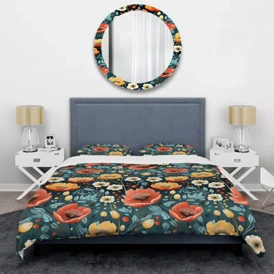 Design Art Mod Botanical Allure Duvet Cover Set In Teal;peach