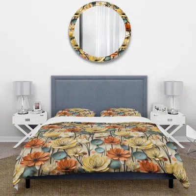 Design Art Mod Botanical Allure I Duvet Cover Set In Yellow;orange