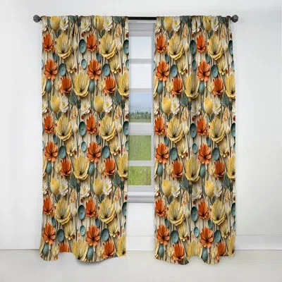 Design Art Mod Botanical Allure I - Midcentury Curtain - Blackout Geometric Curtain - 1 Panels In Yellow;orange