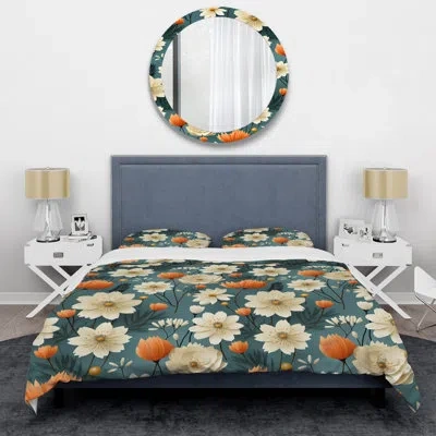 Design Art Mod Botanical Allure - Midcentury Duvet Cover Set - Microfiber Polyester In Blue;beige;orange