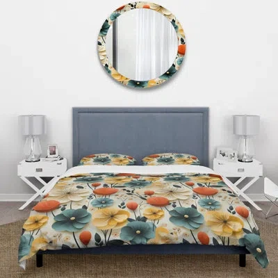 Design Art Mod Botanical Delight Ii - Midcentury Duvet Cover Set In Orange;teal