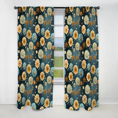 Design Art Mod Botanical Delight - Midcentury Curtain - Blackout Geometric Curtain - 1 Panels In Yellow;teal