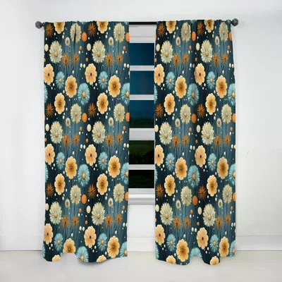 Design Art Mod Botanical Delight - Mid-century Curtain - Velvet Room Darkening - 1 Panel In Yellow;teal