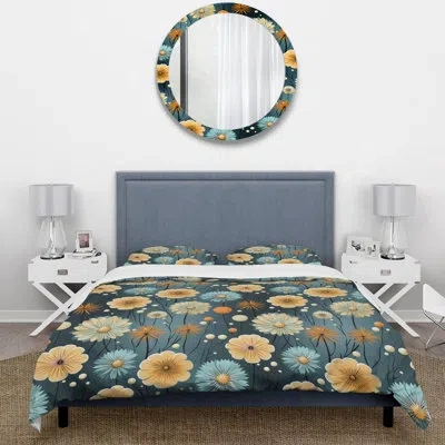 Design Art Mod Botanical Delight - Midcentury Duvet Cover Set - Microfiber Polyester In Blue;white;yellow