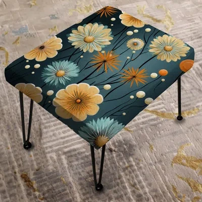 Design Art Mod Botanical Delight - Midcentury Rectangle Ottoman In Yellow;teal