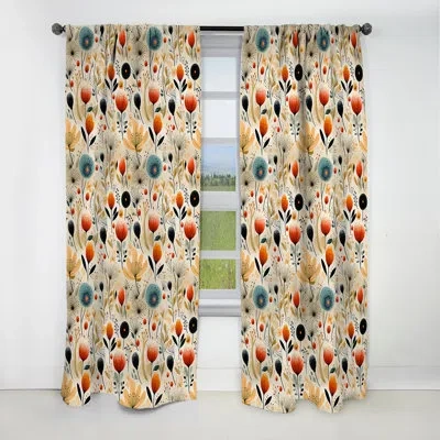 Design Art Mod Botanicals Ii - Midcentury Curtain - Blackout Geometric Curtain - 1 Panels In Beige;orange