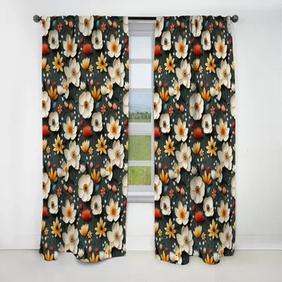 Design Art Mod Botanicals Iii - Midcentury Curtain - Blackout Geometric Curtain - 1 Panels In White;yellow