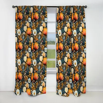 Design Art Mod Botanicals - Midcentury Curtain - Blackout Geometric Curtain - 1 Panels In Beige;yellow