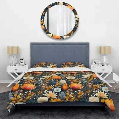 Design Art Mod Botanicals - Midcentury Duvet Cover Set - Microfiber Polyester In Beige;yellow