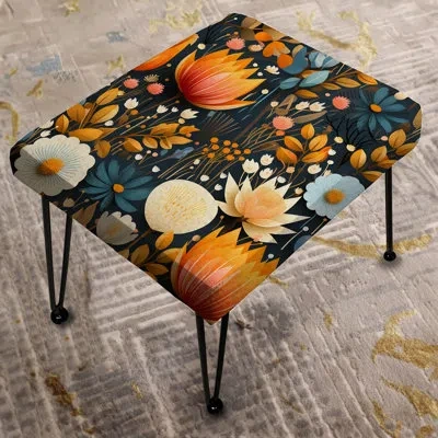 Design Art Mod Botanicals - Midcentury Rectangle Ottoman In Beige;yellow