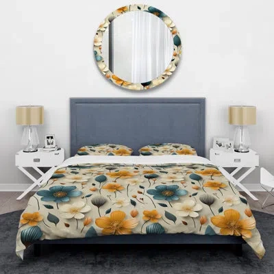 Design Art Mod Floral Nostalgia Duvet Cover Set In Yellow;teal