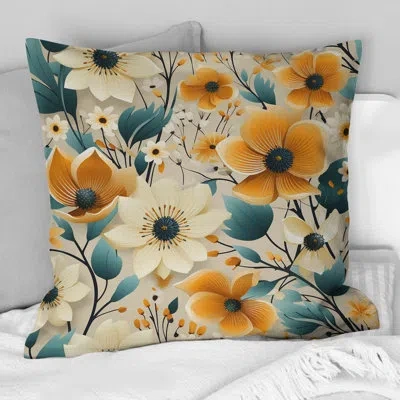 Design Art Mod Floral Nostalgia I - Floral Polyester Throw Pillow In White;yellow;teal