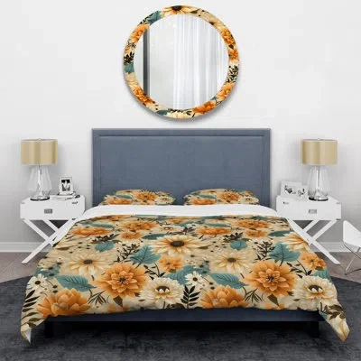 Design Art Mod Floral Nostalgia Iv Duvet Cover Set In Beige;yellow