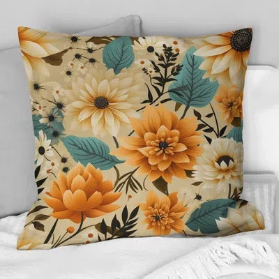 Design Art Mod Floral Nostalgia Iv - Midcentury Printed Throw Pillow In Blue;beige;yellow