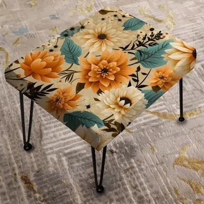 Design Art Mod Floral Nostalgia Iv - Midcentury Rectangle Ottoman In Beige;yellow