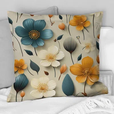 Design Art Mod Floral Nostalgia - Midcentury Printed Throw Pillow In White;yellow;teal