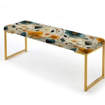 Design Art Mod Floral Nostalgia - Midcentury Upholstered Gold Bench