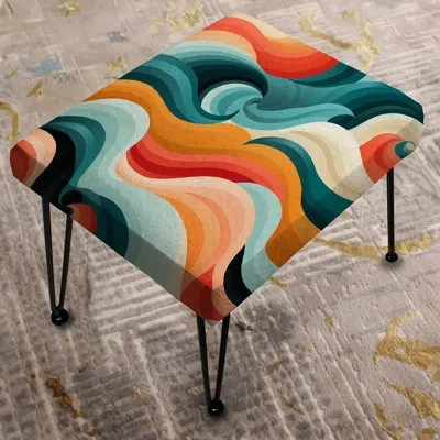 Design Art Mod Wave Revival - Midcentury Rectangle Ottoman In Pink;teal