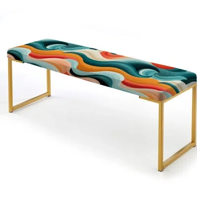 Design Art Mod Wave Revival - Midcentury Upholstered Gold Bench