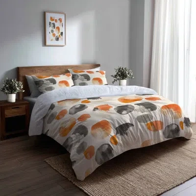 Design Art Modern 3 Pcs Bedding Set - Black Minimalist Stone Forms Duvet Cover And Throw Pillow Set In Black;orange