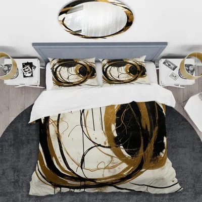 Design Art Modern 4 Pcs Comforter Set - Black And Gold The Art Of Chaos Ii Comforter Bedding Set In Black;gold
