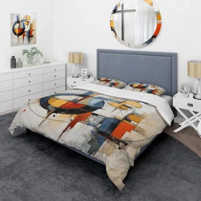 Design Art Modern 4 Pcs Comforter Set - Colorful Mid Century Abstract Fusion I Bedding And Throw Pillow Set In Multi-color