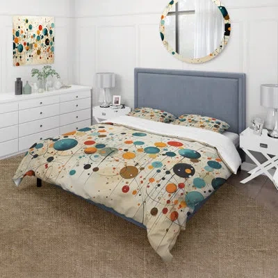Design Art Modern 4 Pcs Comforter Set - Green Beige Mid Century Abstract Retro Iv Bedding And Throw Pillow Set In Green;beige