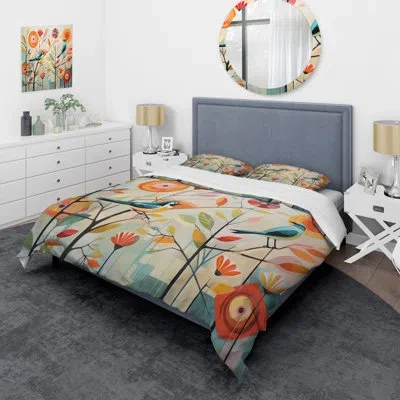 Design Art Modern 4 Pcs Comforter Set - Green Mid Century Mod Nature Iv Bedding And Throw Pillow Set