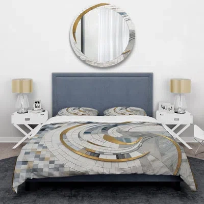 Design Art Modern 4 Pcs Comforter Set - Grey And Yellow Mosaic Ii Comforter Bedding Set In White;yellow