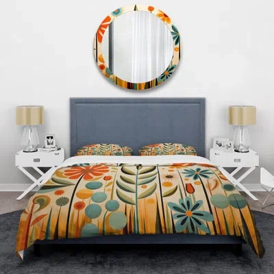 Design Art Modern 4 Pcs Comforter Set - Red Mid Century Mod Nature Comforter Bedding Set