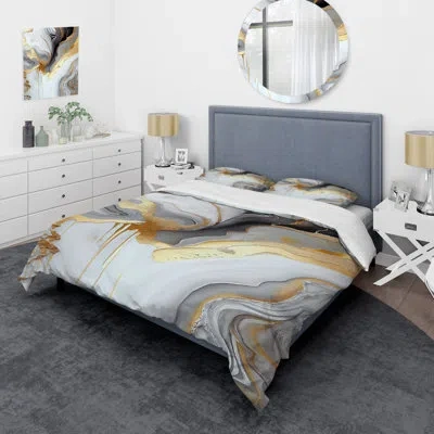 Design Art Modern 4 Pcs Comforter Set - White And Gold Marble Abstract Ii Comforter Bedding Set In White;gold