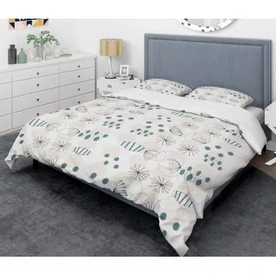 Design Art Modern Abstract Geometric Mid-century Duvet Cover Set In White,teal
