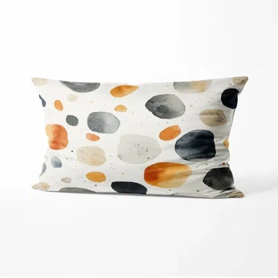 Design Art Modern Accent Pillow - Black Minimalist Stone Forms Printed Cushion For Living Room In Black;orange