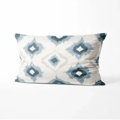 Design Art Modern Accent Pillow - Grey Calm Diamond Ikat Printed Cushion In Beige;grey