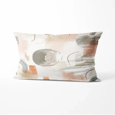 Design Art Modern Accent Pillow - Grey Gentle Marks Printed Cushion In Pink;grey
