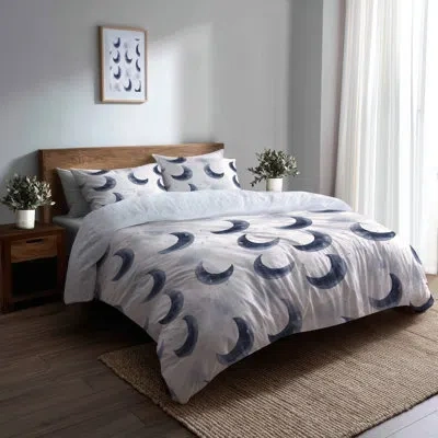 Design Art Modern Bed Comforter Set Of 4 - Abstract Lunar Gray Bedding Set In Black;white