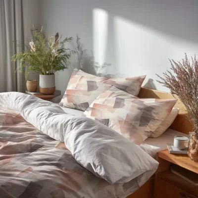 Design Art Modern Bedding Set 4 Pcs - Abstract Calm Synthesis Bed Comforter Set In Brown;gray