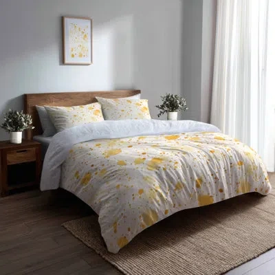 Design Art Modern Bedding Set 4 Pcs - Abstract Gold And Cream Dew Bed Comforter Set In Cream;gold