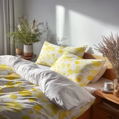 Design Art Modern Bedding Set 4 Pcs - Abstract Yellow Dew Bubble Bed Comforter Set