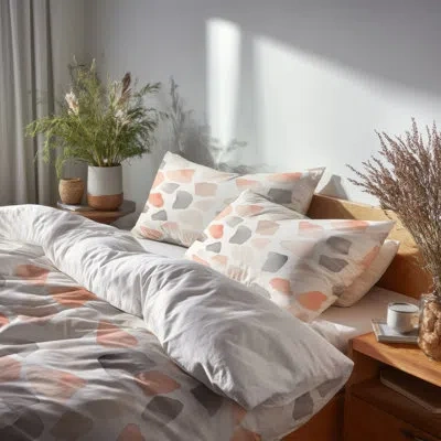 Design Art Modern Bedding Set 4 Pcs - Black Minimalist Stone Shapes Bed Comforter Set In Black;orange