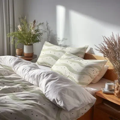 Design Art Modern Bedding Set 4 Pcs - Dots Wave Dot Olive Cream Bed Comforter Set In Black;green