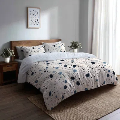 Design Art Modern Bedding Set - Abstract Blue And Cream Bubble Duvet Cover And Throw Pillow Set In Blue;beige;cream
