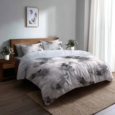 Design Art Modern Bedding Set - Abstract Quiet Ink Forms Duvet Cover And Throw Cushion Set In Black;white